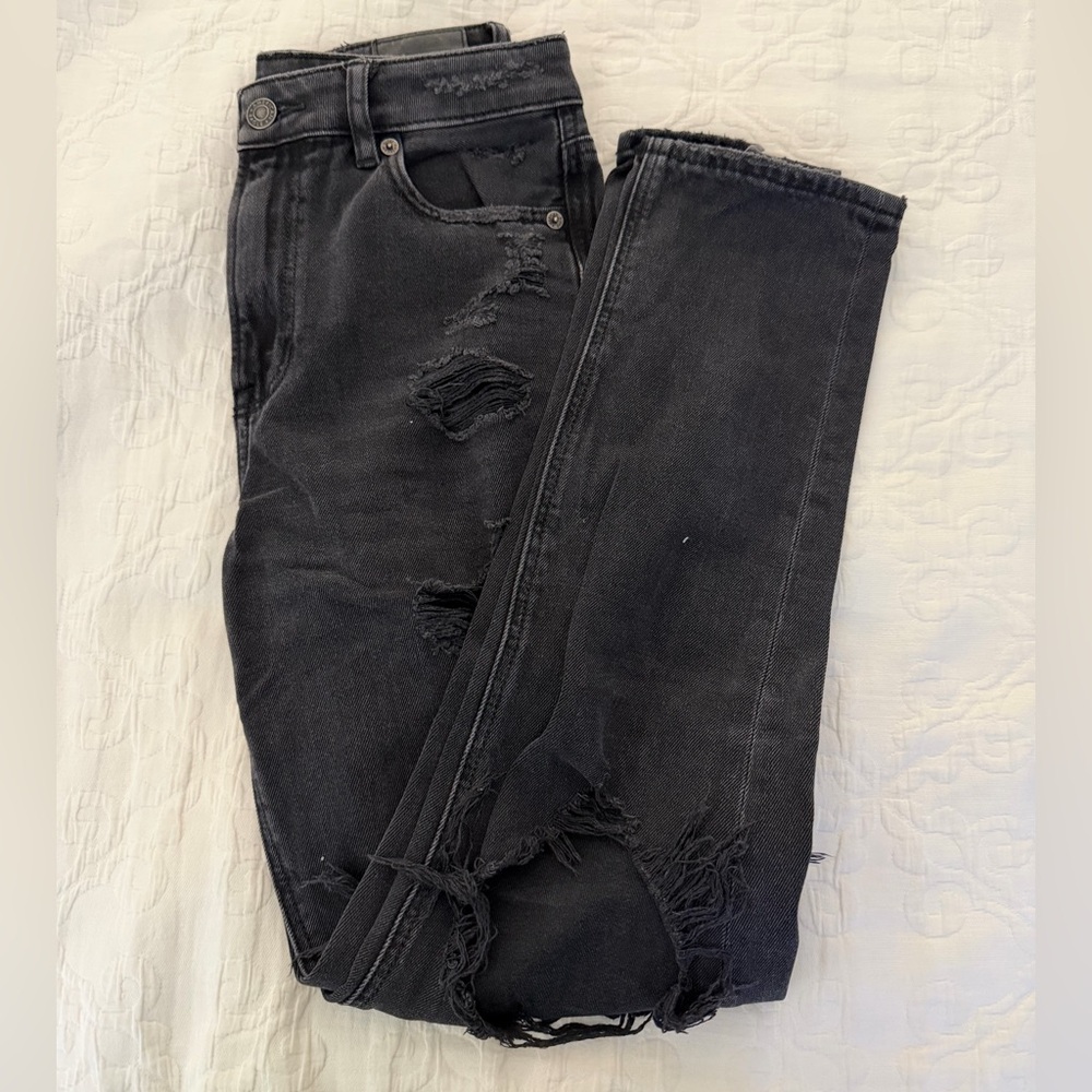 American Eagle Black Straight Leg Distressed Jeans